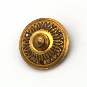 Cloche wilhelminienne en laiton patiné | plaque de cloche avec bouton de cloche| cloche ancienne P9261